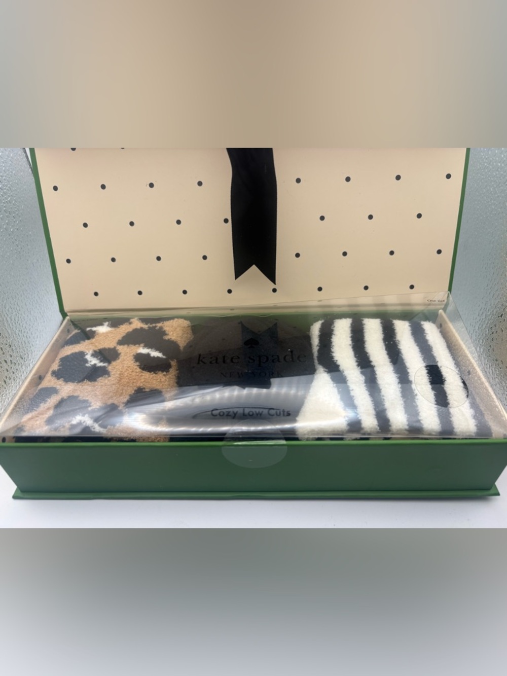 kate spade Leopard Print & Black/White Stripe cozy low cut Socks